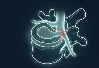 Neon illustration of a lumbar herniated disc